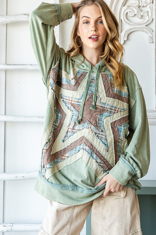 Oli & Hali Washed Star Patched Hoodie Jacket