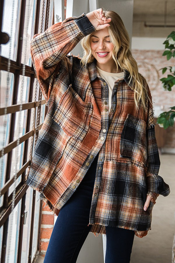 Oli & Hali Mixed Check Plaid Oversize Shirts Jacket