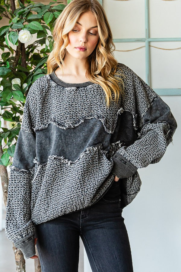 Oli & Hali Washed Fabric Mixed Pullover Top