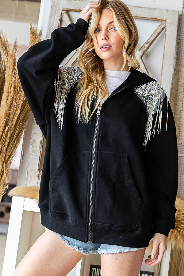 Oli & Hali Sequin Hood Zip Up Jacket