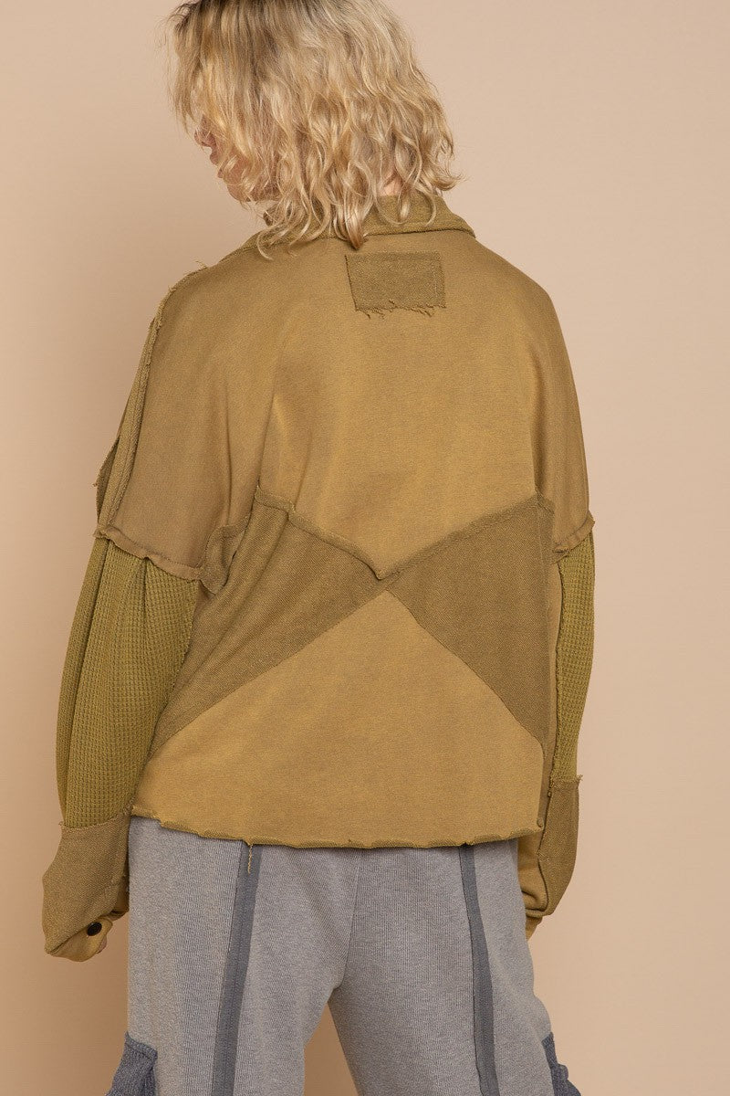 POL Raw Edge Hemline Button Closure Long Sleeve Jacket - Roulhac Fashion Boutique