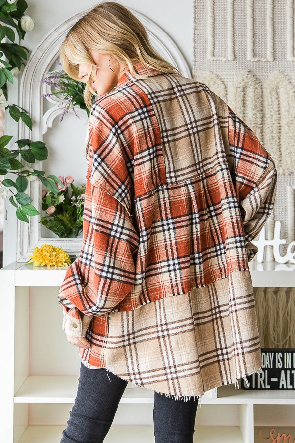 Oli & Hali Mixed Check Plaid Oversize Shirts Jacket