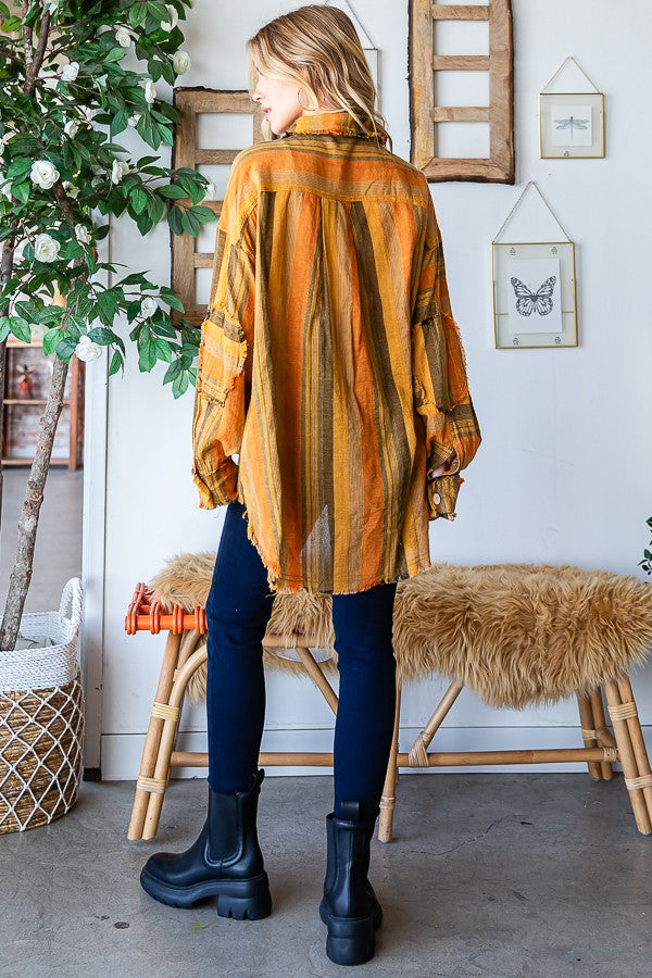 Oli & Hali Mineral Washed Multi Striped Shirts Top