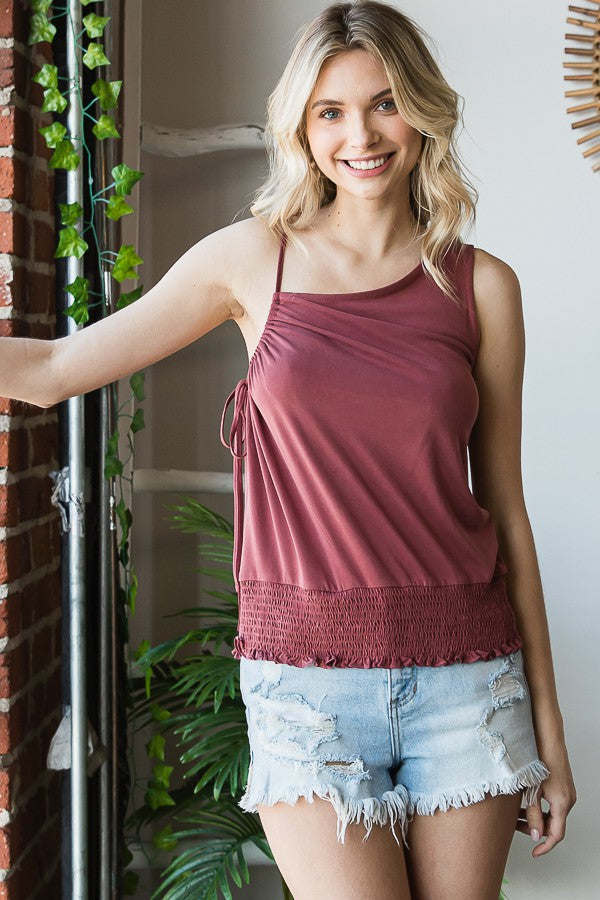 Oli & Hali One Shoulder Smocked Hem Top