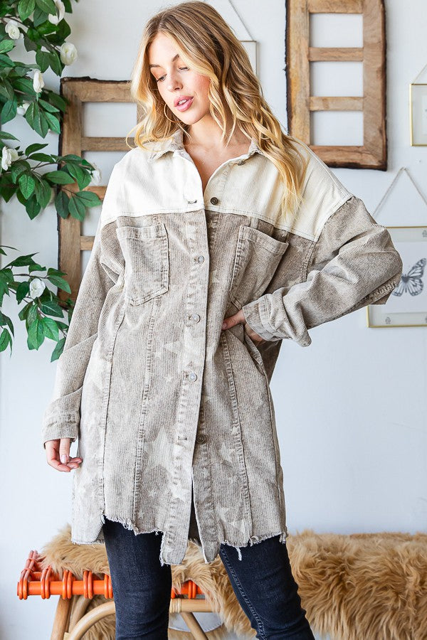 Oli & Hali Mineral Washed Star Print Distressed Jacket