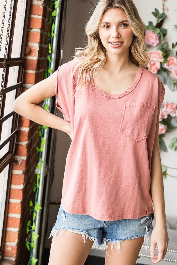 Oli & Hali Mineral Wasehd Solid Sleeve Top