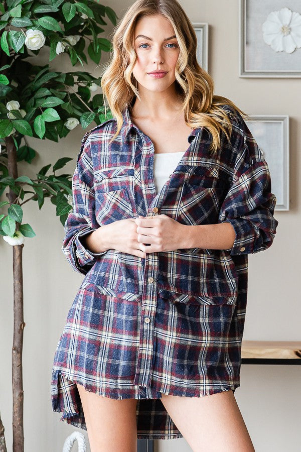 Oli & Hali Mineral Washed Plaid Shirts Top