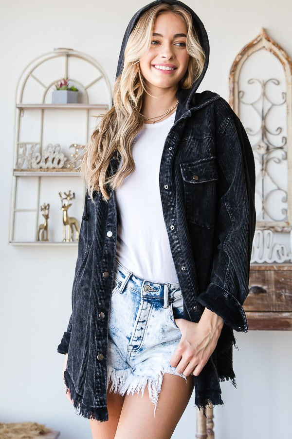 Oli & Hali Corduroy Button Down Hoodie Jacket