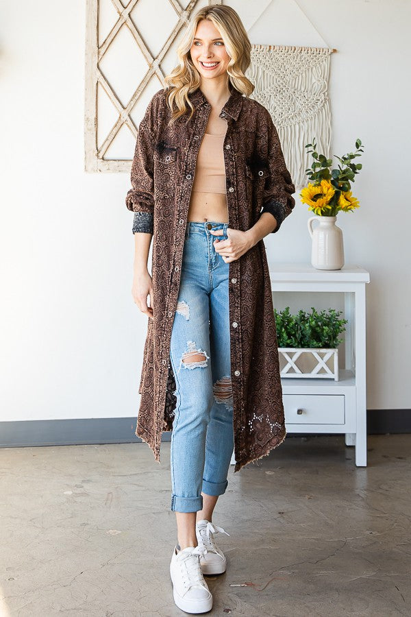 Oli & Hali Washed Eyelet Longline Jacket