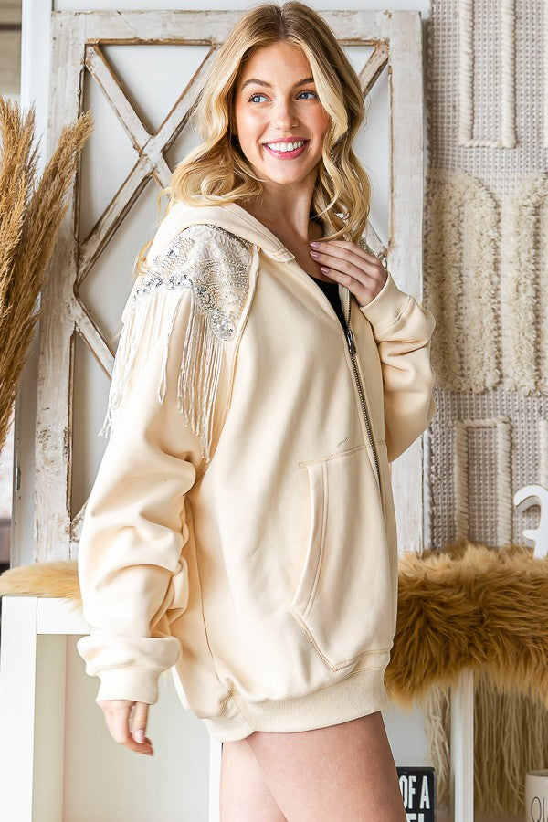 Oli & Hali Sequin Hood Zip Up Jacket
