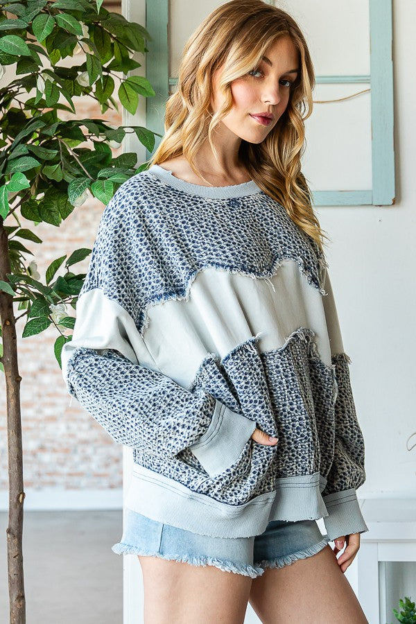 Oli & Hali Washed Fabric Mixed Pullover Top