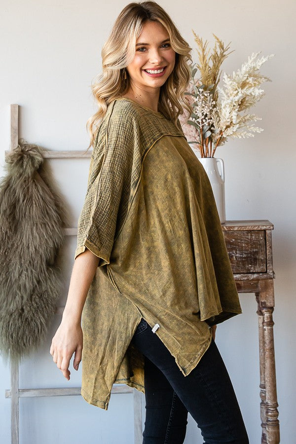 Oli & Hali Mineral Washed Color Block Sides Oversized Top