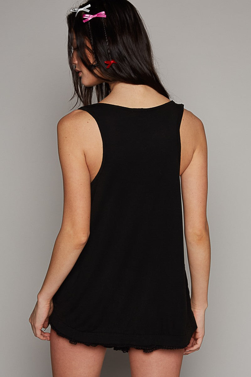 POL Round Neck Sleeveless Thermal Contrast Knit Top