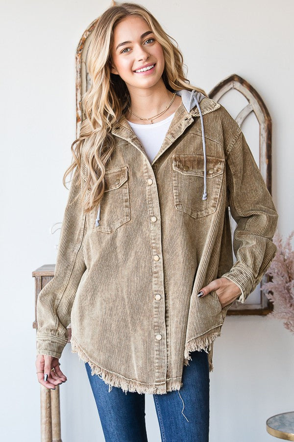 Oli & Hali Corduroy Button Down Hoodie Jacket