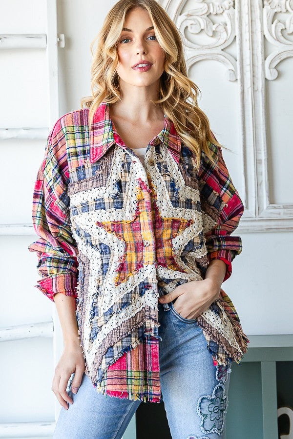Oli & Hali Washed Star Plaid Shirt Jacket
