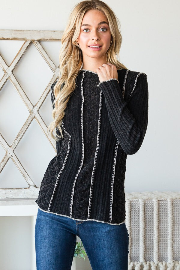 Oli & Hali Washed Piecing Long Sleeve Layering Top