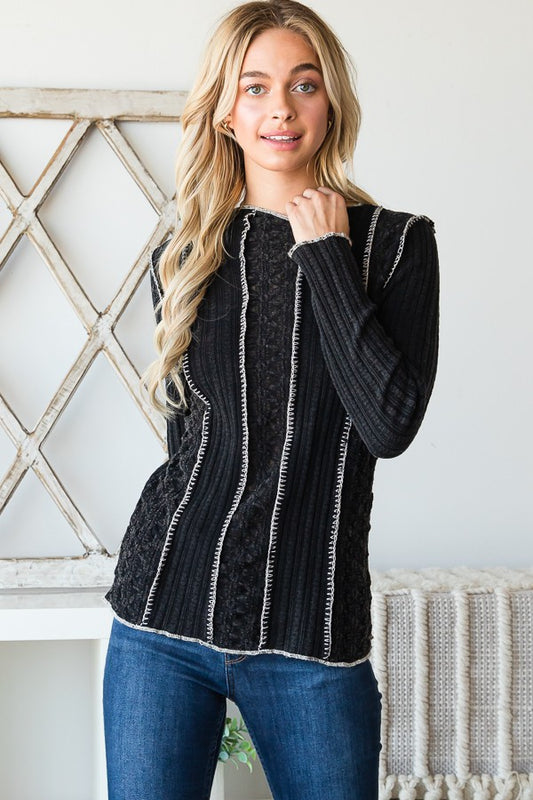 Oli & Hali Washed Piecing Long Sleeve Layering Top