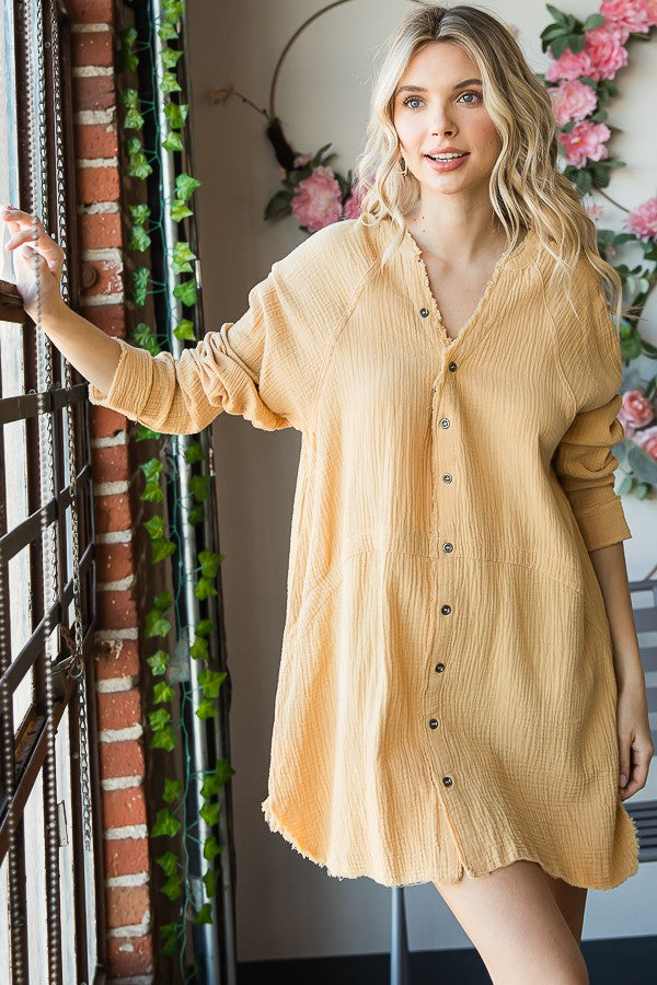 Oli & Hali Washed Button Front Double Gauze Shirt Top