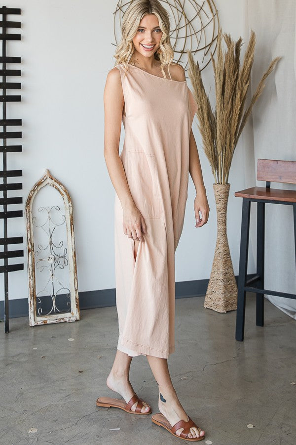 Oli & Hali Mineral Washed Midi Solid Side Pocket Dress