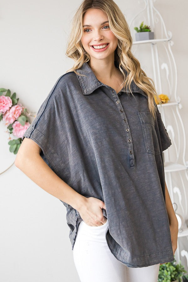 Oli & Hali Mineral Washed Button Down Top
