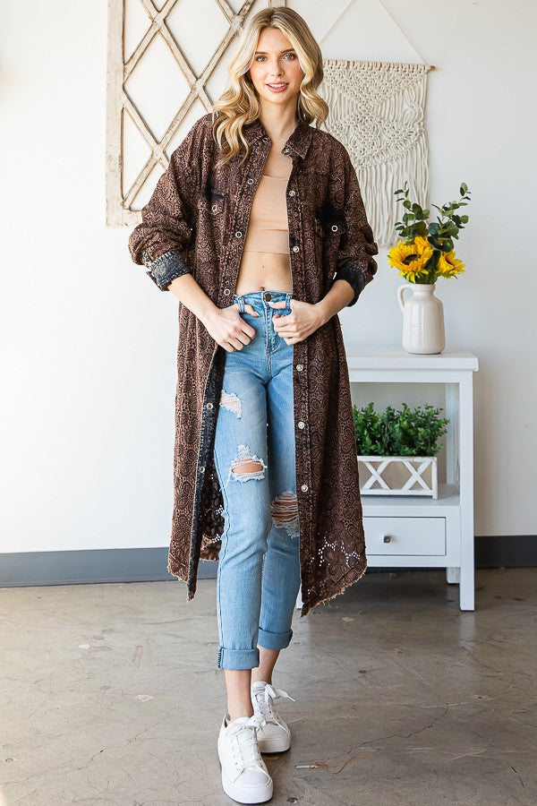 Oli & Hali Washed Eyelet Longline Jacket