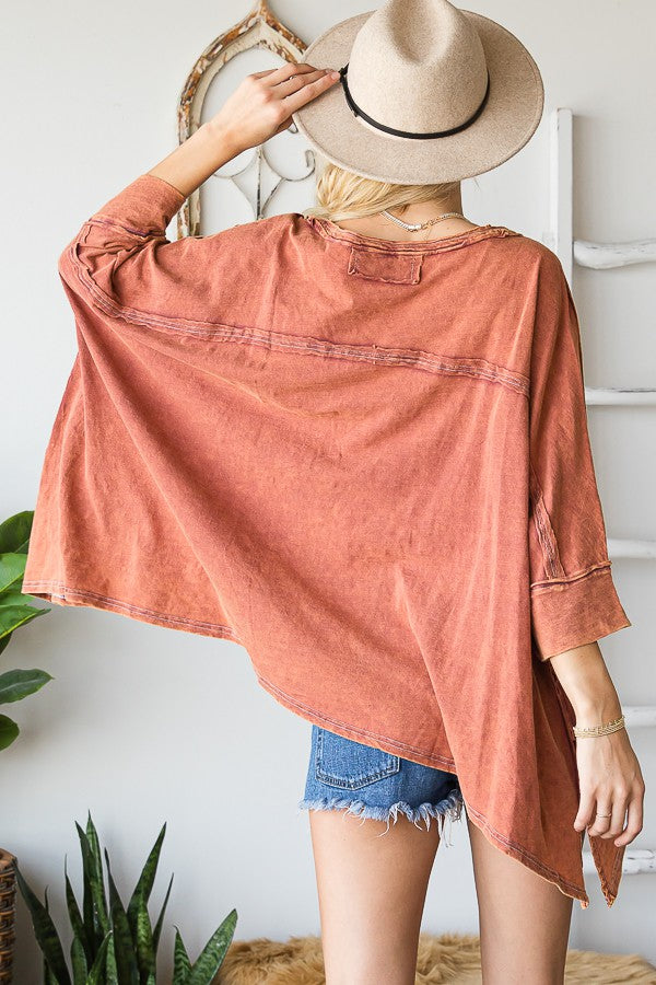 Oli & Hali V Neck Oversized Mineral Washing Top