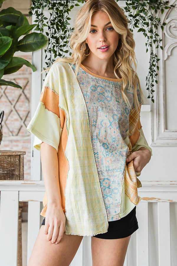 Oli & Hali Striped Sleeve With Wavy Applique Tee Top