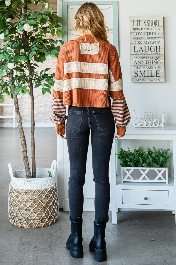 Oli & Hali Fabric Mixed Long Sleeve Top