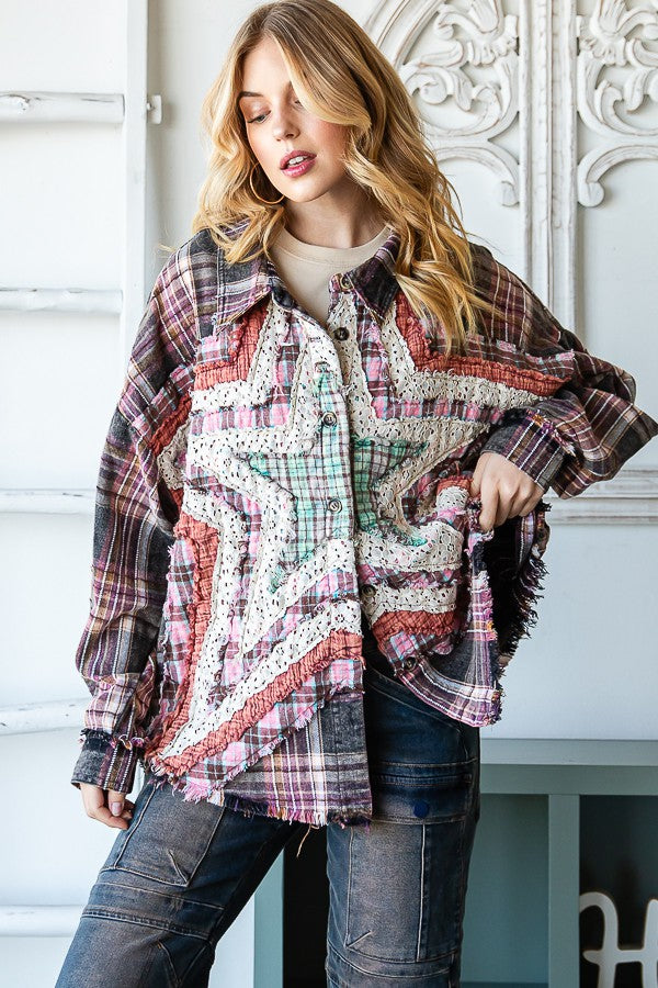 Oli & Hali Washed Star Plaid Shirt Jacket