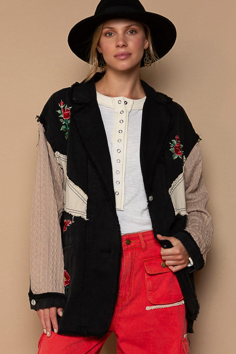 POL Long Sleeve Color Block Over Fit Long Sleeve Over Fit Jacket