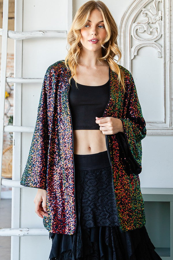 Oli & Hali Open Front Sequin Kimono Jacket