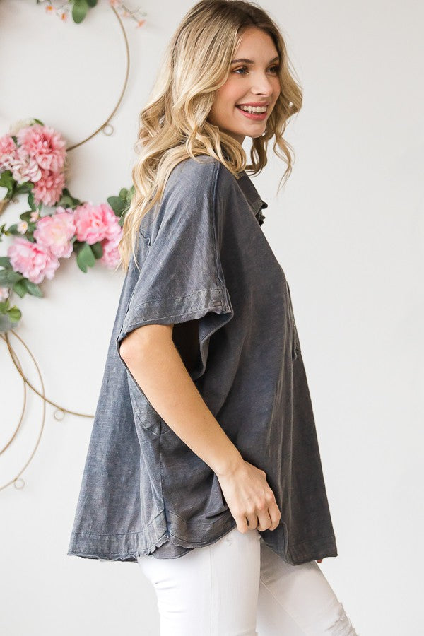 Oli & Hali Mineral Washed Button Down Top