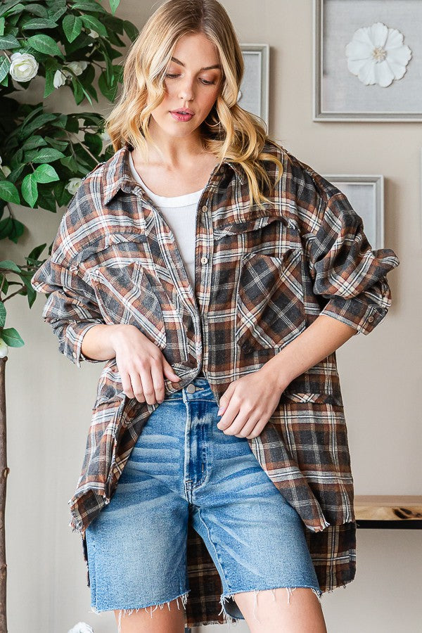 Oli & Hali Mineral Washed Plaid Shirts Top