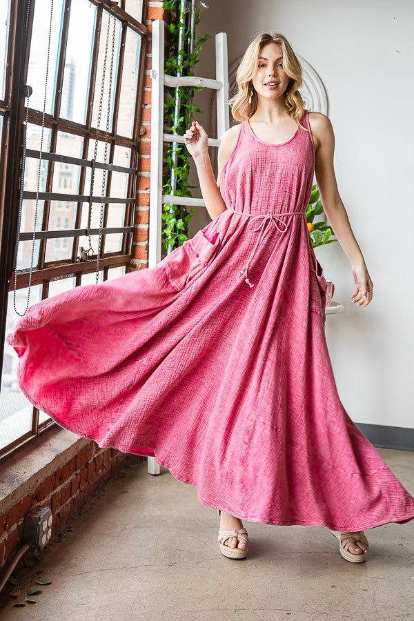 Oli & Hali Washed Sleeveless Oversized Pockets Dress