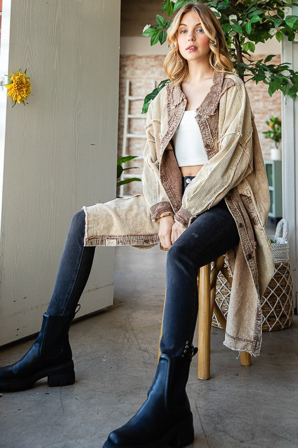 Oli & Hali Washed Colorblocked Oversized Jacket