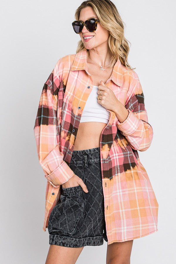 Oli & Hali Tiedye Front Pocket Detail Plaids Shirt Top