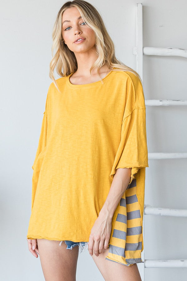 Oli & Hali Mineral Washed Stripe Sides Oversized Boxy Top