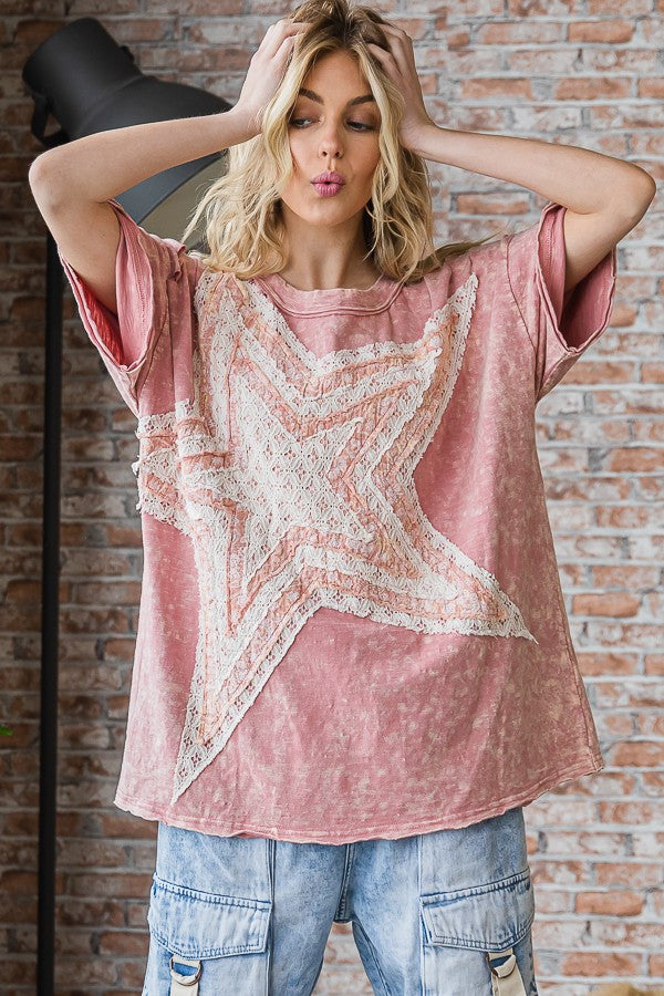 Oli & Hali Washed Star Patched Short Sleeve Top