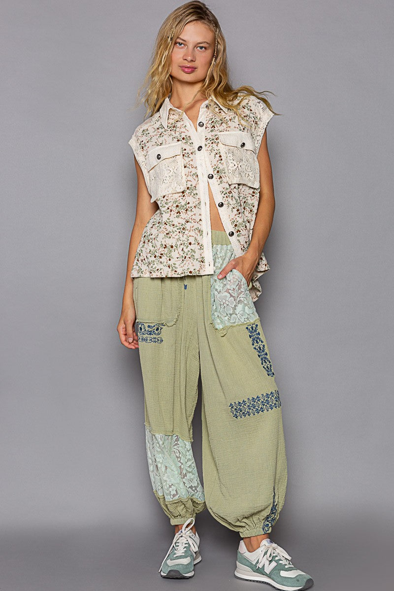 POL Floral Print Chest Pockets Button Down Shirts Top