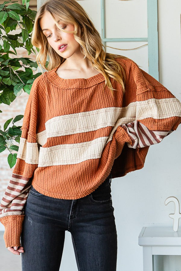 Oli & Hali Fabric Mixed Long Sleeve Top