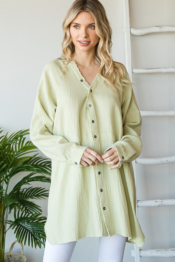 Oli & Hali Washed Button Front Double Gauze Shirt Top