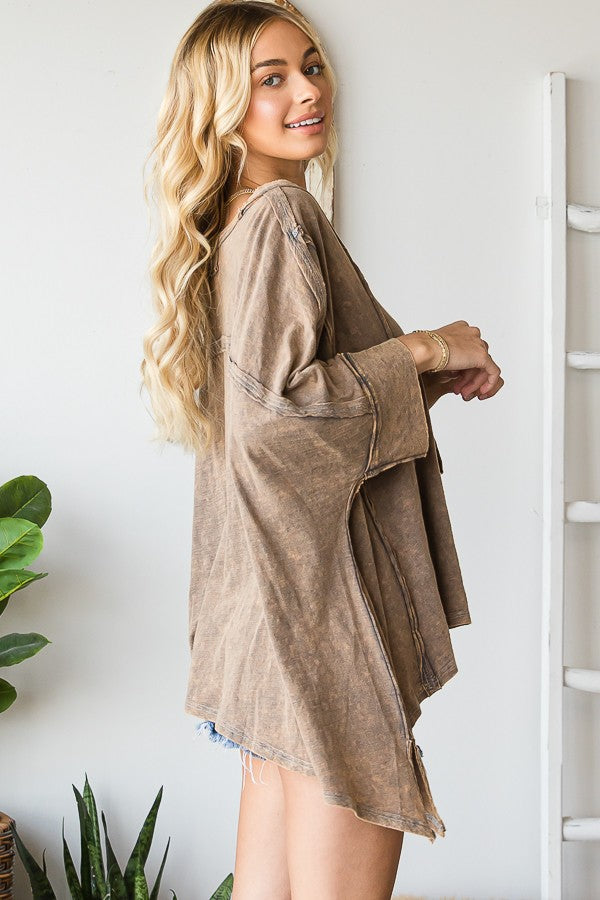 Oli & Hali V Neck Oversized Mineral Washing Top