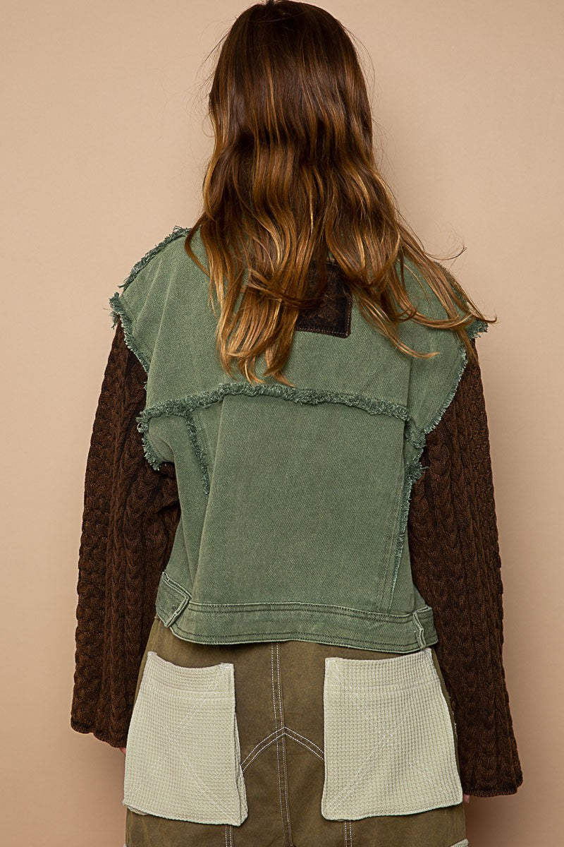 POL Button Down Raglan Sleeve Front Out Seam Pocket Vintage Jacket