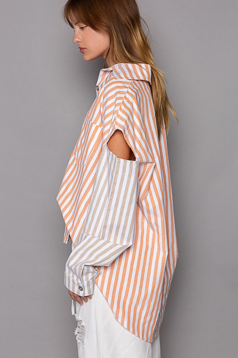 POL Stripe Pattern Long Sleeve Cut Shirt Top