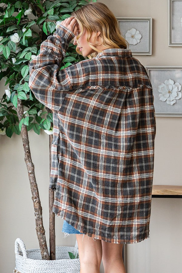 Oli & Hali Mineral Washed Plaid Shirts Top