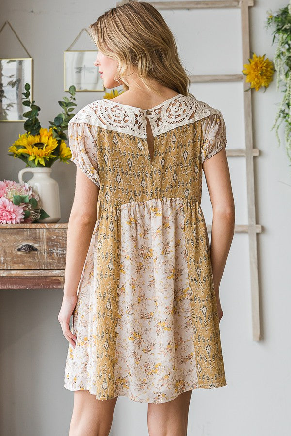 Oli & Hali Crochet Yoke Printed Dress