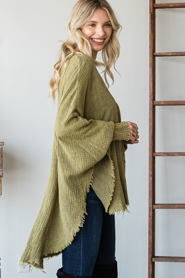 Oli & Hali Mineral Washed Button Down Crinkled Woven Oversize Top