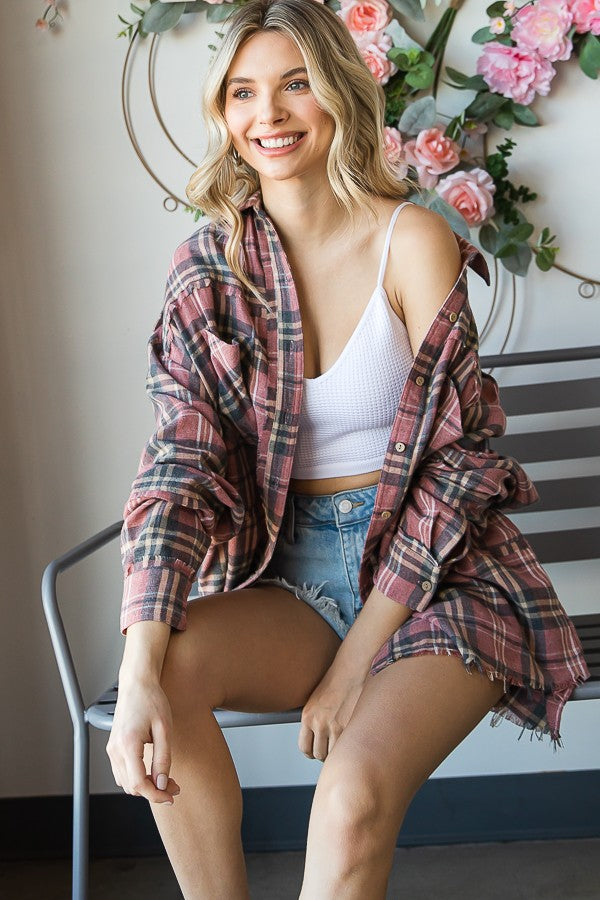 Oli & Hali Mineral Washed Flannel Shirts Top