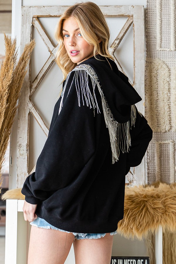 Oli & Hali Sequin Hood Zip Up Jacket