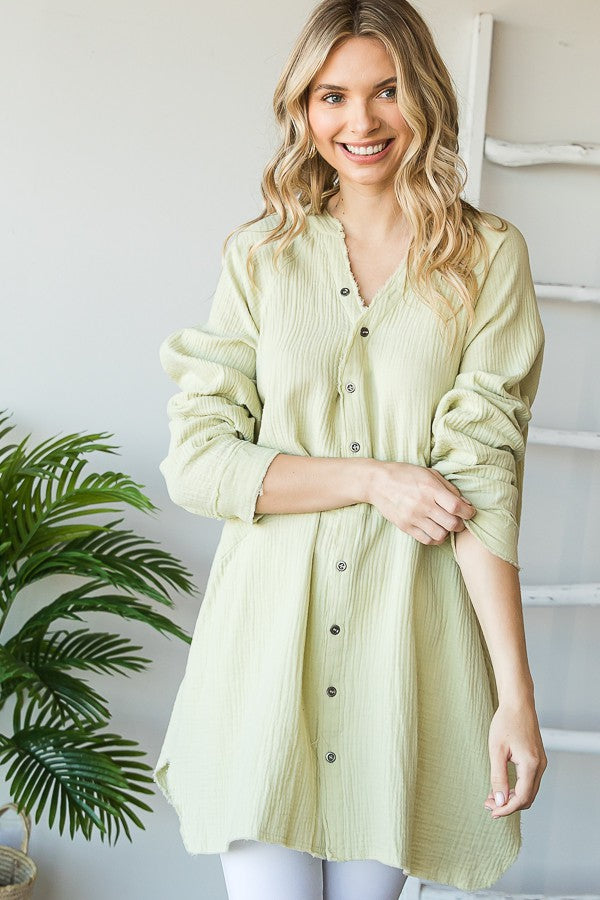 Oli & Hali Washed Button Front Double Gauze Shirt Top